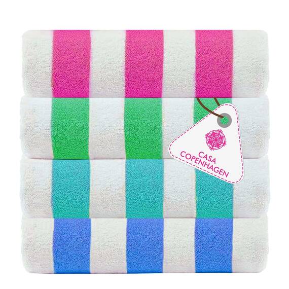 Casa Copenhagen Cabana Handtücher 4-Stück Geschenkset aus – Türkis, Königsblau, Rosa, Grün, 75x150 cm extragroße Pooltüchern 100% Baumwolle (perfekte Sommer Geschenkset für Damen & Herren)