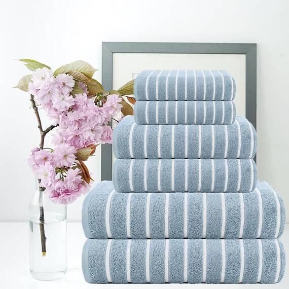 Casa Copenhagen Ecstatic 6-teiliges Handtuchset – Staubblau, 600 g/m², 2 Badetücher, 2 Handtücher, 2 Waschlappen, weiche ägyptische Baumwolle, für Badezimmer, Küche und Dusche