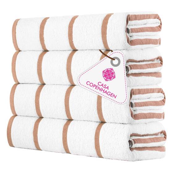 Casa Copenhagen Cabana Handtücher 4-Stück Geschenkset aus – Beigeweiß gestreift, 75x150 cm extragroße Pooltüchern 100% Baumwolle (perfekte Sommer Geschenkset für Damen & Herren)