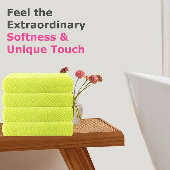 Casa Copenhagen Wave Textured 4-teiliges Geschenkset XL Designer Handtüchern aus 100% ägyptischer Baumwolle- Neongrün, 70x140 cm, 4Badetücher für Badezimmer (perfekte Geschenkset für Damen & Herren)