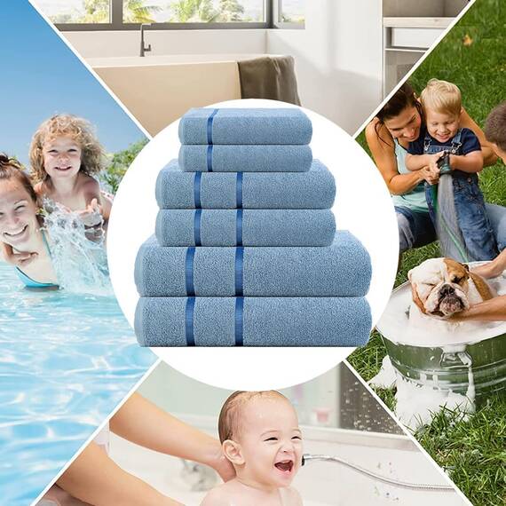 Casa Copenhagen, 6teiliges Designer Handtuch Geschenkset aus 100% ägyptischer Baumwolle -Blaugrau, 500 g/m² (2Badetücher, 2Handtücher, 2Waschhandschuhe) Geschenkbox für Damen & Herren