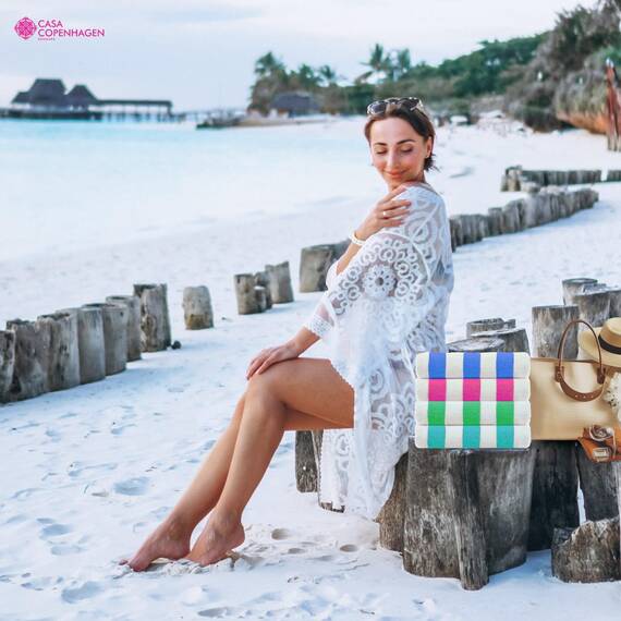 Casa Copenhagen Cabana Handtücher 4-Stück Geschenkset aus – Türkis, Königsblau, Rosa, Grün, 75x150 cm extragroße Pooltüchern 100% Baumwolle (perfekte Sommer Geschenkset für Damen & Herren)