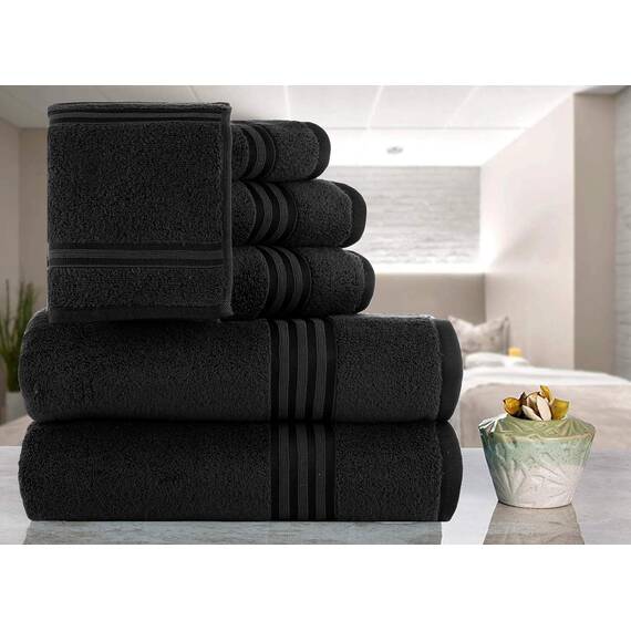 Casa Copenhagen 6-teiliges Set aus 100% Baumwolle – Radiant Black, 600 g/m², 2 Badetücher, 2 Handtücher, 2 Waschlappen, aus ägyptischer Baumwolle, ultraweiches Luxus-Set für Hotels.
