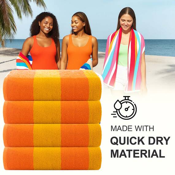 Casa Copenhagen Malibu Handtücher 4-Stück Geschenkset aus – Orange/Gold Strandtüchern, 75x150 cm extragroße Pooltüchern 100% Baumwolle (perfekte Sommer Geschenkset für Damen & Herren)