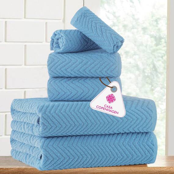 Casa Copenhagen, 6teiliges Designer Handtuch Geschenkset aus 100% ägyptischer Baumwolle – Staubblau, 550 g/m² (2Badetücher, 2Handtücher, 2Waschhandschuhe) Geschenkbox für Damen & Herren