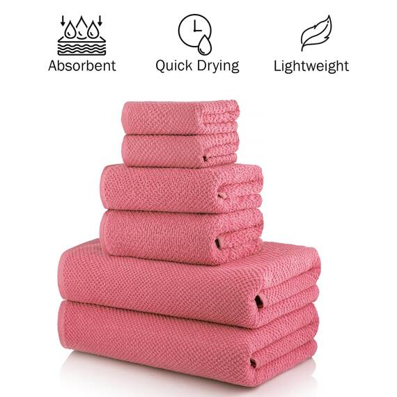 Casa Copenhagen 6-teiliges Handtuchset mit Popcorn-Struktur – Pastellrosa, 550 g/m², 2 Badetücher, 2 Handtücher, 2 Waschlappen, strapazierfähige Baumwollhandtücher, Geschenkset fürs Badezimmer