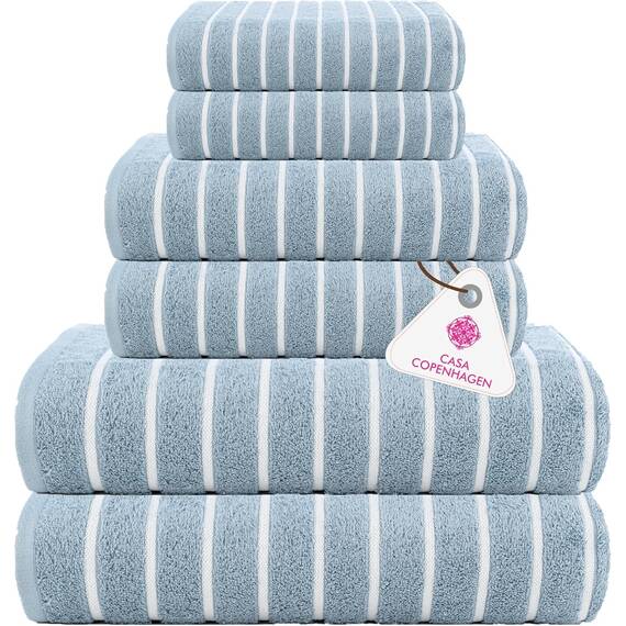 Casa Copenhagen Ecstatic 6-teiliges Handtuchset – Staubblau, 600 g/m², 2 Badetücher, 2 Handtücher, 2 Waschlappen, weiche ägyptische Baumwolle, für Badezimmer, Küche und Dusche