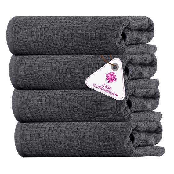Casa Copenhagen Waffle 4-teiliges Geschenkset XL Designer Handtüchern aus 100% ägyptischer Baumwolle- Tannegrau, 70x140 cm, 4Badetücher für Badezimmer (perfekte Geschenkset für Damen & Herren)
