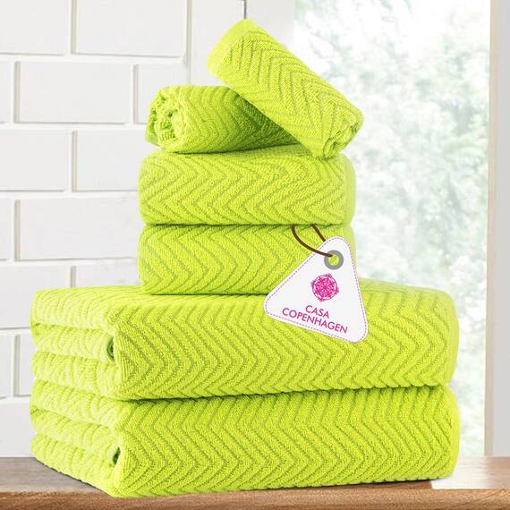 Casa Copenhagen, 6teiliges Designer Handtuch Geschenkset aus 100% ägyptischer Baumwolle – Leuchtgrün, 550 g/m² (2Badetücher, 2Handtücher, 2Waschhandschuhe) Geschenkbox für Damen & Herren