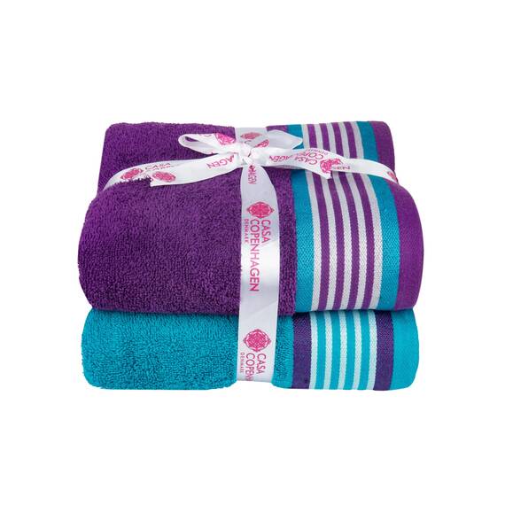Casa Copenhagen He & She 4 teiliges Badetücher Set - Violett–Indigo–Blaugrün, 550 g/m², 4 teiliges Badetücher, Baumwolle Handtüchern Rau und zäh Einsatz, Geschenkset für Badezimmer
