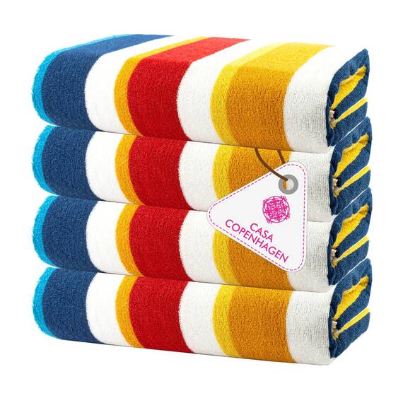 Casa Copenhagen Bora Bora Strandtücher, entworfen in Dänemark, robust und widerstandsfähig, schnelltrocknend, für Pool, Bad und Dusche, 76 x152cm, 4-teiliges Handtuchset aus Baumwolle – Gelb