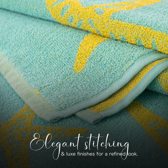 Casa Copenhagen Miami Strandtüchern, 2-Stück Geschenkset aus – Seestern Blaugrün + Gelb gestreift, 75x150 cm extragroße Pooltüchern 100% Baumwolle (perfekte Sommer Geschenkset für Damen & Herren)