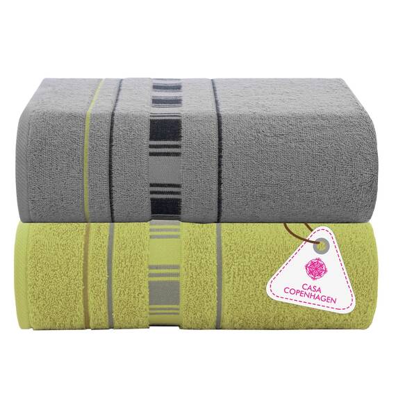 Casa Copenhagen X-line 2-teiliges XL-Designer Badetuch-Set aus 100% ägyptischer Baumwolle Grau Grün, 600 g/m², 90x180 cm Badetücher für das Badezimmer (perfekte Geschenkset für Damen & Herren)
