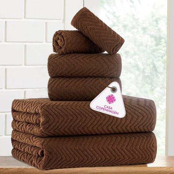 Casa Copenhagen, 6teiliges Designer Handtuch Geschenkset aus 100% ägyptischer Baumwolle –Toffeebraun, 550 g/m² (2Badetücher, 2Handtücher, 2Waschhandschuhe) Geschenkbox für Damen & Herren