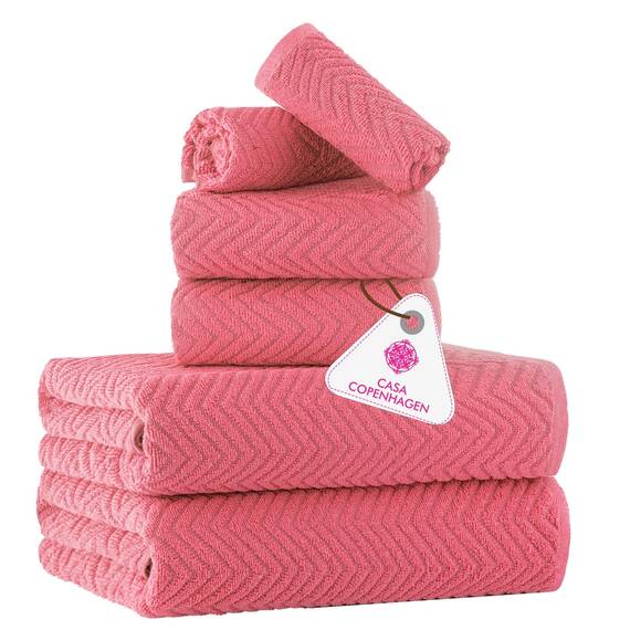 Casa Copenhagen, 6teiliges Designer Handtuch Geschenkset aus 100% ägyptischer Baumwolle – Schweinchenrosa, 550 g/m² (2Badetücher, 2Handtücher, 2Waschhandschuhe) Geschenkbox für Damen & Herren