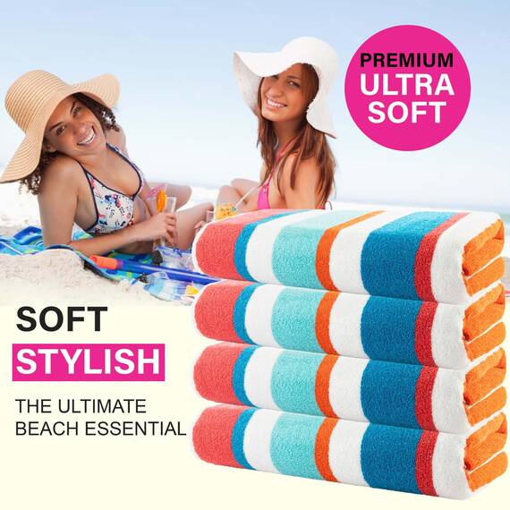 Casa Copenhagen Bora Bora Strandtücher, entworfen in Dänemark, robust und widerstandsfähig, schnelltrocknend, für Pool, Bad und Dusche, 76x 152 cm, 4-teiliges Handtuchset aus Baumwolle- Türkis