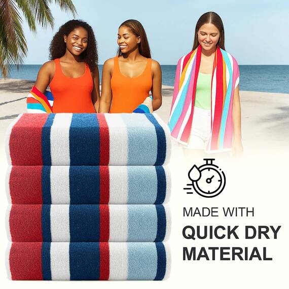 Casa Copenhagen Bora Bora Strandtücher, entworfen in Dänemark, robust und widerstandsfähig, schnelltrocknend, für Pool, Bad und Dusche, 76 x 152cm, 4-teiliges Handtuchset aus Baumwolle- Rot