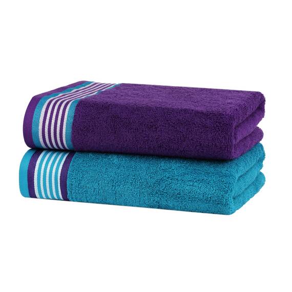 Casa Copenhagen He & She 4 teiliges Badetücher Set - Violett–Indigo–Blaugrün, 550 g/m², 4 teiliges Badetücher, Baumwolle Handtüchern Rau und zäh Einsatz, Geschenkset für Badezimmer