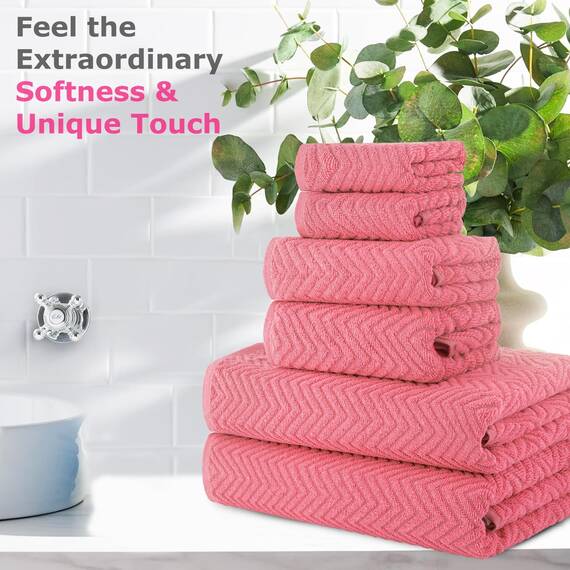 Casa Copenhagen, 6teiliges Designer Handtuch Geschenkset aus 100% ägyptischer Baumwolle – Schweinchenrosa, 550 g/m² (2Badetücher, 2Handtücher, 2Waschhandschuhe) Geschenkbox für Damen & Herren