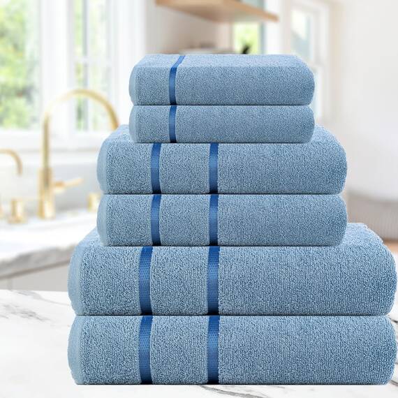 Casa Copenhagen, 6teiliges Designer Handtuch Geschenkset aus 100% ägyptischer Baumwolle -Blaugrau, 500 g/m² (2Badetücher, 2Handtücher, 2Waschhandschuhe) Geschenkbox für Damen & Herren