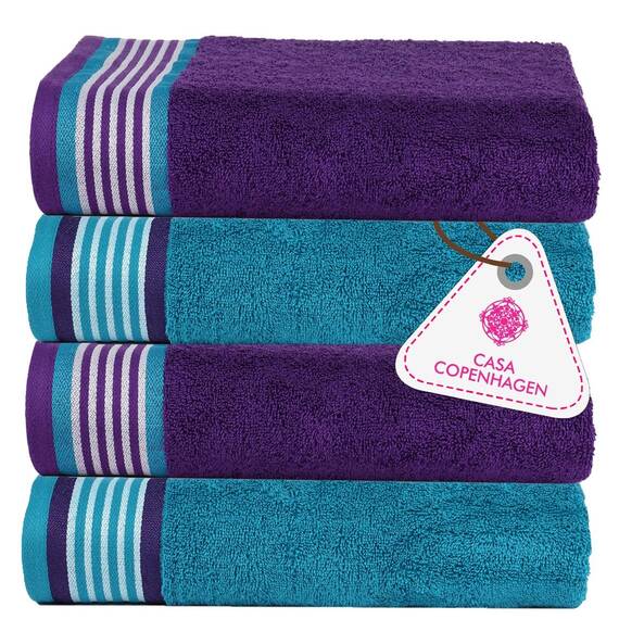 Casa Copenhagen He & She 4 teiliges Badetücher Set - Violett–Indigo–Blaugrün, 550 g/m², 4 teiliges Badetücher, Baumwolle Handtüchern Rau und zäh Einsatz, Geschenkset für Badezimmer