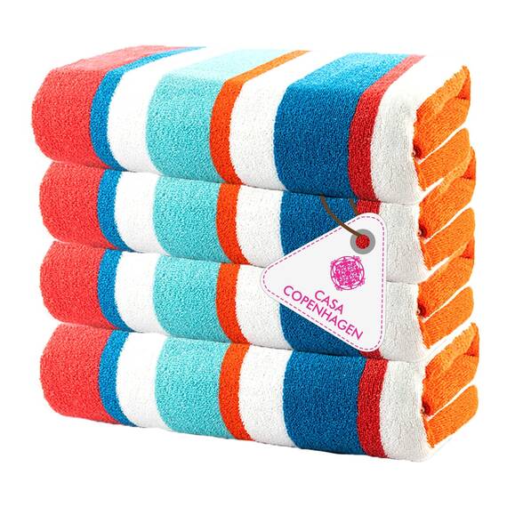 Casa Copenhagen Bora Bora Strandtücher, entworfen in Dänemark, robust und widerstandsfähig, schnelltrocknend, für Pool, Bad und Dusche, 76x 152 cm, 4-teiliges Handtuchset aus Baumwolle- Türkis