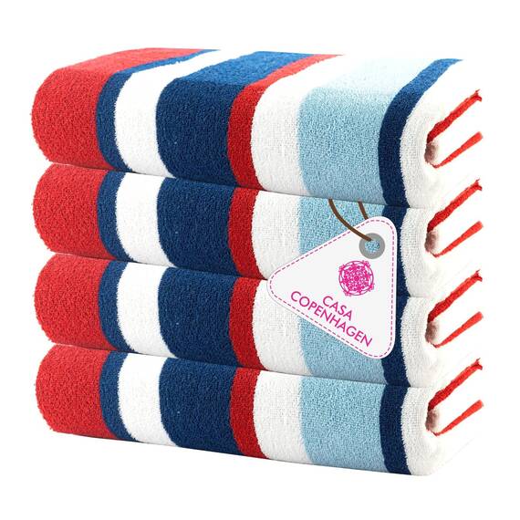 Casa Copenhagen Bora Bora Strandtücher, entworfen in Dänemark, robust und widerstandsfähig, schnelltrocknend, für Pool, Bad und Dusche, 76 x 152cm, 4-teiliges Handtuchset aus Baumwolle- Rot