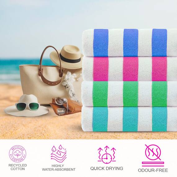 Casa Copenhagen Cabana Handtücher 4-Stück Geschenkset aus – Türkis, Königsblau, Rosa, Grün, 75x150 cm extragroße Pooltüchern 100% Baumwolle (perfekte Sommer Geschenkset für Damen & Herren)