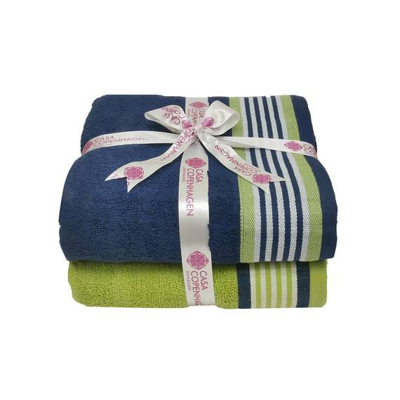 Casa Copenhagen 2-teiliges XL-Designer Badetuch-Set aus 100% ägyptischer Baumwolle Kalifornienblau–Kaliforniengrün, 90x180 cm Badetücher für das Badezimmer (perfekte Geschenkset für Damen & Herren)