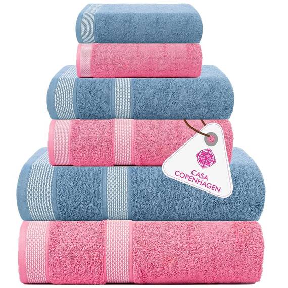Casa Copenhagen, 6teiliges Designer Handtuch Geschenkset aus 100% ägyptischer Baumwolle – Staubiges Blau, 600 g/m² (2Badetücher, 2Handtücher, 2Waschhandschuhe) Geschenkbox für Damen & Herren