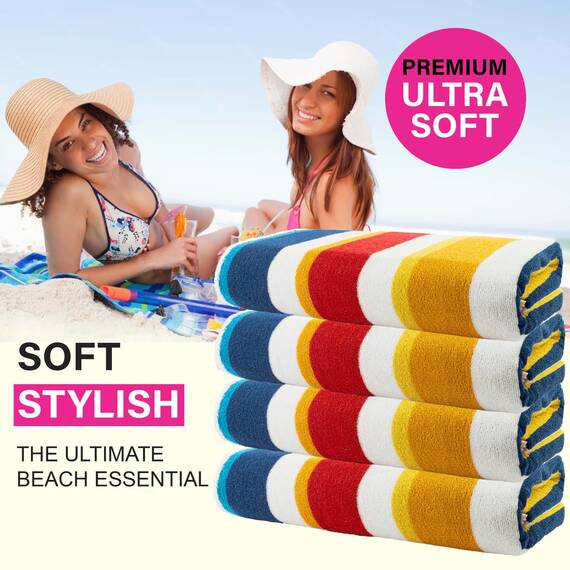 Casa Copenhagen Bora Bora Strandtücher, entworfen in Dänemark, robust und widerstandsfähig, schnelltrocknend, für Pool, Bad und Dusche, 76 x152cm, 4-teiliges Handtuchset aus Baumwolle – Gelb