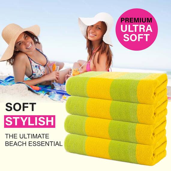 Casa Copenhagen Malibu Handtücher 4-Stück Geschenkset aus – Grün Strandtüchern, 75x150 cm extragroße Pooltüchern 100% Baumwolle (perfekte Sommer Geschenkset für Damen & Herren)