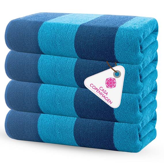 Casa Copenhagen Malibu Strandtücher, entworfen in Dänemark, robust & widerstandsfähig, schnelltrocknend, für Pool, Bad & Dusche, 76x152 cm, 4-teiliges Strand & Badetuch-Set aus Baumwolle-Blau/Türkis