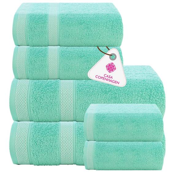 Casa Copenhagen, 6teiliges Designer Handtuch Geschenkset aus 100% ägyptischer Baumwolle- Aqua-blau, 600 g/m² (2Badetücher, 2Handtücher, 2Waschhandschuhe) Geschenkbox für Damen & Herren