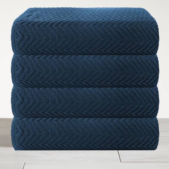 Casa Copenhagen Wave Textured 4-teiliges Geschenkset XL Designer Handtüchern aus 100% ägyptischer Baumwolle- Tiefblau, 70x140 cm, 4Badetücher für Badezimmer (perfekte Geschenkset für Damen & Herren)