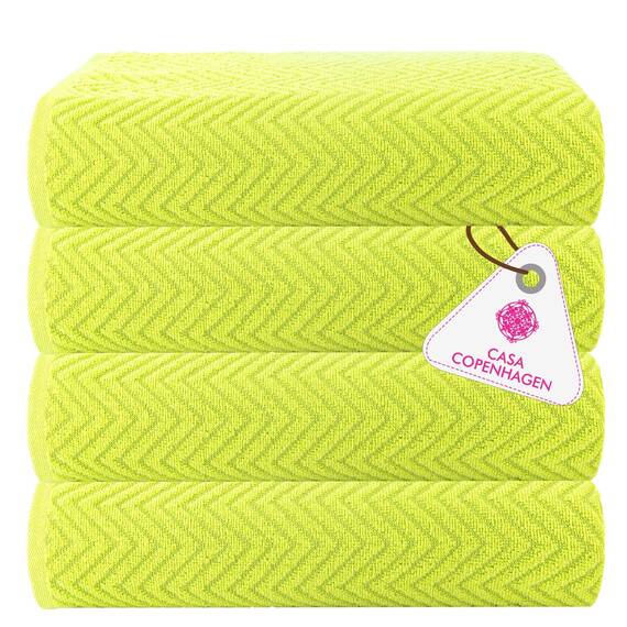 Casa Copenhagen Wave Textured 4-teiliges Geschenkset XL Designer Handtüchern aus 100% ägyptischer Baumwolle- Neongrün, 70x140 cm, 4Badetücher für Badezimmer (perfekte Geschenkset für Damen & Herren)