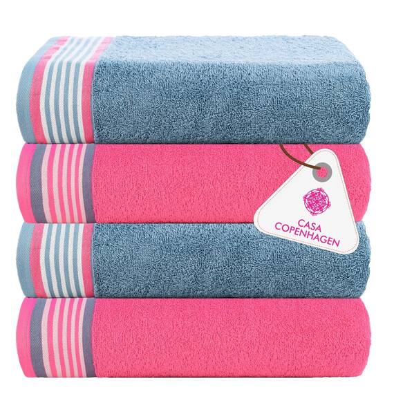 Casa Copenhagen He & She 4 teiliges Badetücher Set - Staubblau–Rosa, 550 g/m², 4 teiliges Badetücher, Baumwolle Handtüchern Rau und zäh Einsatz, Geschenkset für Badezimmer