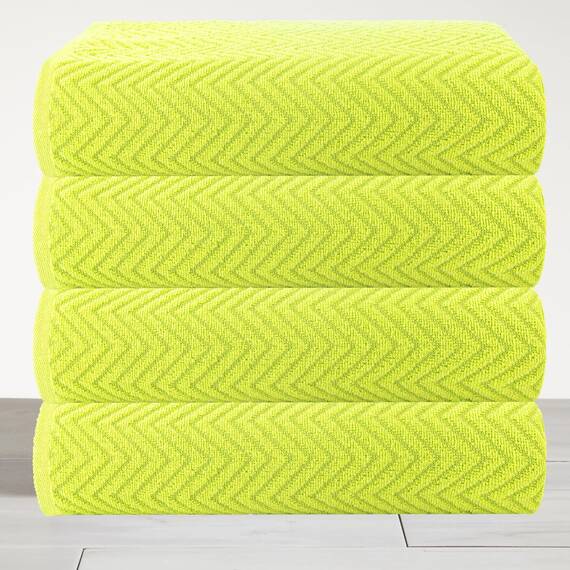 Casa Copenhagen Wave Textured 4-teiliges Geschenkset XL Designer Handtüchern aus 100% ägyptischer Baumwolle- Neongrün, 70x140 cm, 4Badetücher für Badezimmer (perfekte Geschenkset für Damen & Herren)