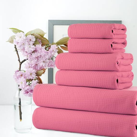Casa Copenhagen, 6teiliges Designer Handtuch Geschenkset aus 100% ägyptischer Baumwolle –Rosa, 600 g/m² (2Badetücher, 2Handtücher, 2Waschhandschuhe) Geschenkbox für Damen & Herren