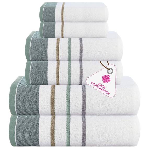 Casa Copenhagen, 6teiliges Designer Handtuch Geschenkset aus 100% ägyptischer Baumwolle – Graues Meergras, 600 g/m² (2Badetücher, 2Handtücher, 2Waschhandschuhe) Geschenkbox für Damen & Herren