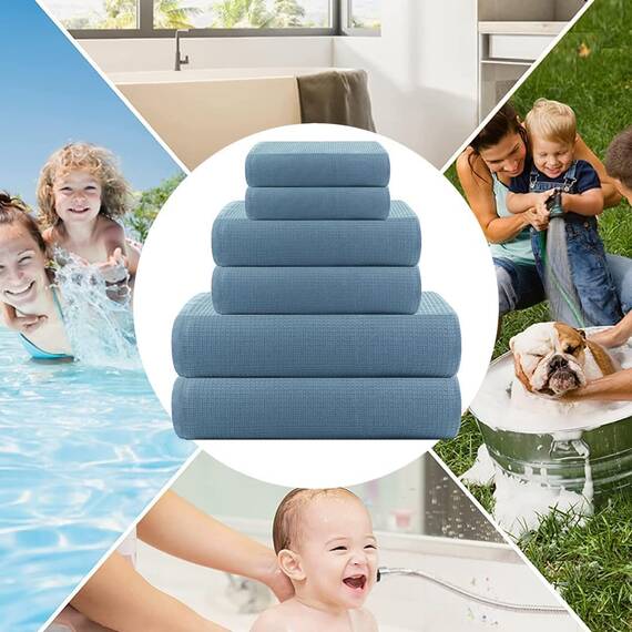 Casa Copenhagen Waffle 2-teiliges XL-Designer Badetuch-Set aus 100% ägyptischer Baumwolle Altblau, 600 g/m², 90x180 cm Badetücher für das Badezimmer (perfekte Geschenkset für Damen & Herren)