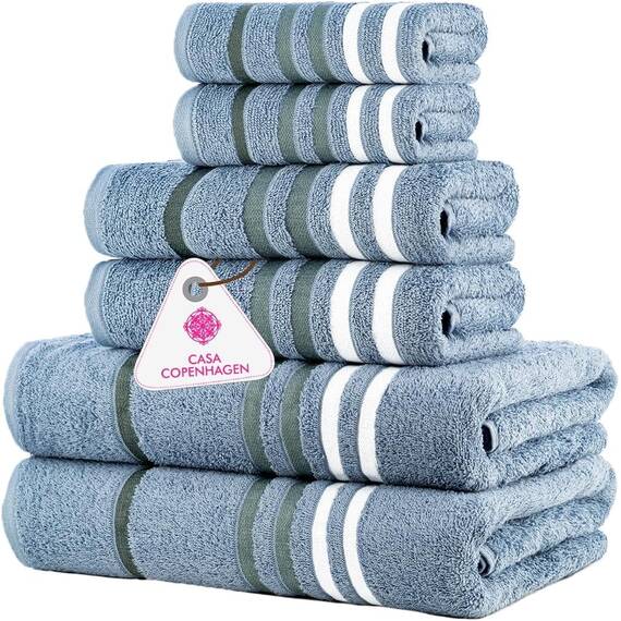 Casa Copenhagen, 6teiliges Designer Handtuch Geschenkset aus 100% ägyptischer Baumwolle –Staubblau, 550 g/m² (2Badetücher, 2Handtücher, 2Waschhandschuhe) Geschenkbox für Damen & Herren