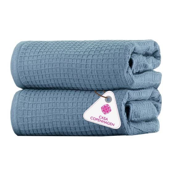 Casa Copenhagen Waffle 2-teiliges XL-Designer Badetuch-Set aus 100% ägyptischer Baumwolle Altblau, 600 g/m², 90x180 cm Badetücher für das Badezimmer (perfekte Geschenkset für Damen & Herren)