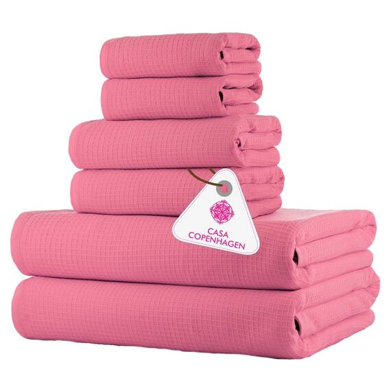 Casa Copenhagen, 6teiliges Designer Handtuch Geschenkset aus 100% ägyptischer Baumwolle –Rosa, 600 g/m² (2Badetücher, 2Handtücher, 2Waschhandschuhe) Geschenkbox für Damen & Herren