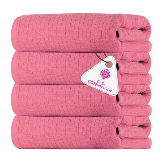 Casa Copenhagen Waffle 4-teiliges Geschenkset XL Designer Handtüchern aus 100% ägyptischer Baumwolle- Rosa, 70x140 cm, 4Badetücher für Badezimmer (perfekte Geschenkset für Damen & Herren)
