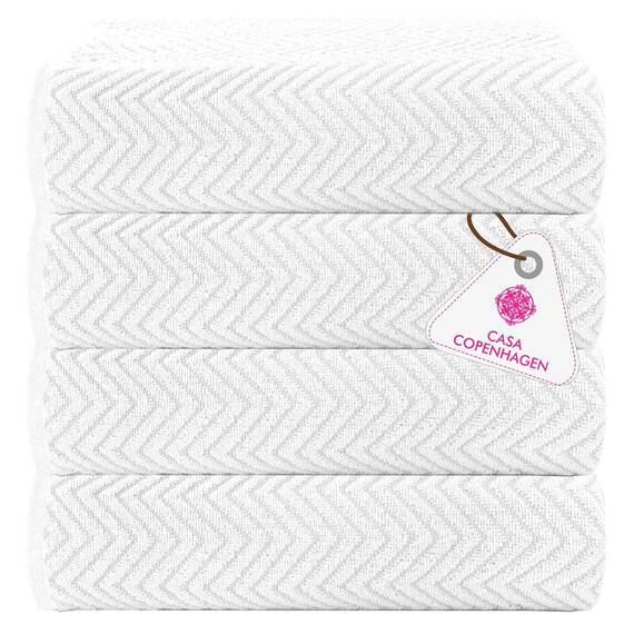 Casa Copenhagen Wave Textured 4-teiliges Geschenkset XL Designer Handtüchern aus 100% ägyptischer Baumwolle- Weiß, 70x140 cm, 4Badetücher für Badezimmer (perfekte Geschenkset für Damen & Herren)