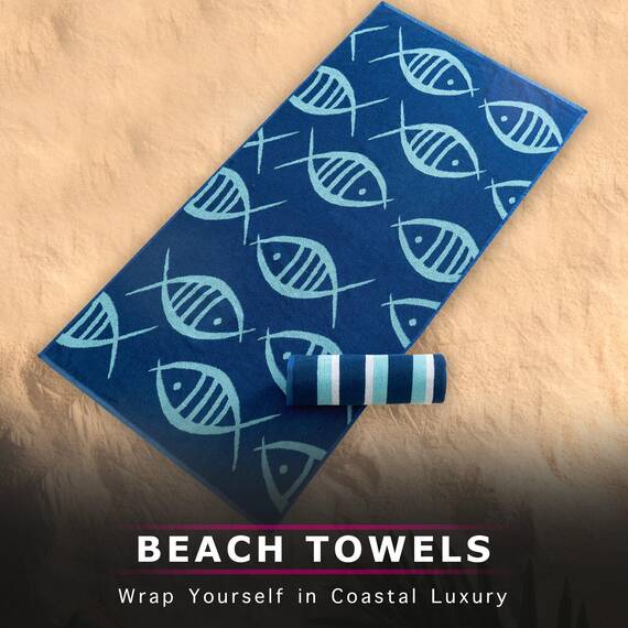 Casa Copenhagen Miami Handtücher 2-Stück Geschenkset aus – Fisch Marineblau + Türkis gestreift, 88 x 177 cm extragroße Pooltüchern 100% Baumwolle (perfekte Sommer Geschenkset für Damen & Herren)