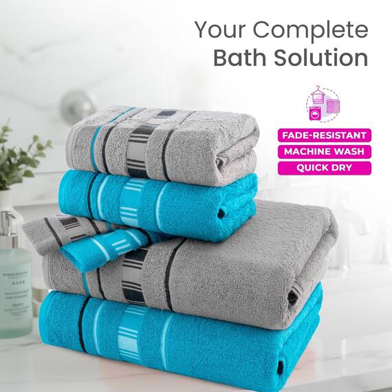 Casa Copenhagen X-line 2-teiliges XL-Designer Badetuch-Set aus 100% ägyptischer Baumwolle Grau Türkis, 600 g/m², 90x180 cm Badetücher für das Badezimmer (perfekte Geschenkset für Damen & Herren)