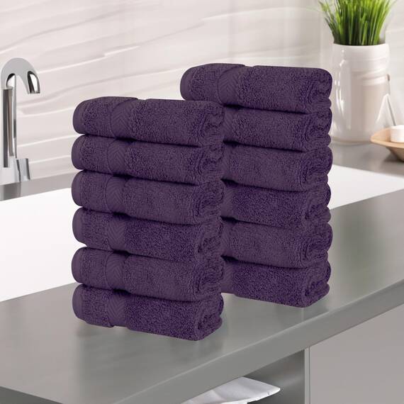 Superior Baumwoll-Gesichtstuch-/Waschlappen-Set, kleine Handtücher, für Spa, Hotel, Gäste, flauschig, weich, saugfähig, luxuriös, schnell trocknend, Zero Twist Kollektion, 12-teilig, Traubenkern