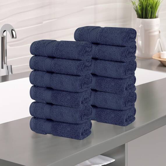 Superior Baumwoll-Gesichtstuch-/Waschlappen-Set, kleine Handtücher, für Spa, Hotel, Gäste, flauschig, weich, saugfähig, luxuriös, schnell trocknend, Zero Twist Kollektion, 12-teilig, Mitternachtsblau